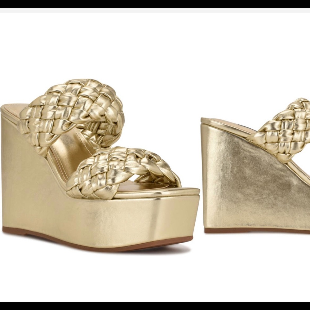 Nine West Metallic Gold Braided Platform Wedge Sandals